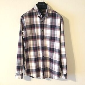 Eddie Bauer White Black and Red Plaid Long Sleeve Button Up Shirt Medium